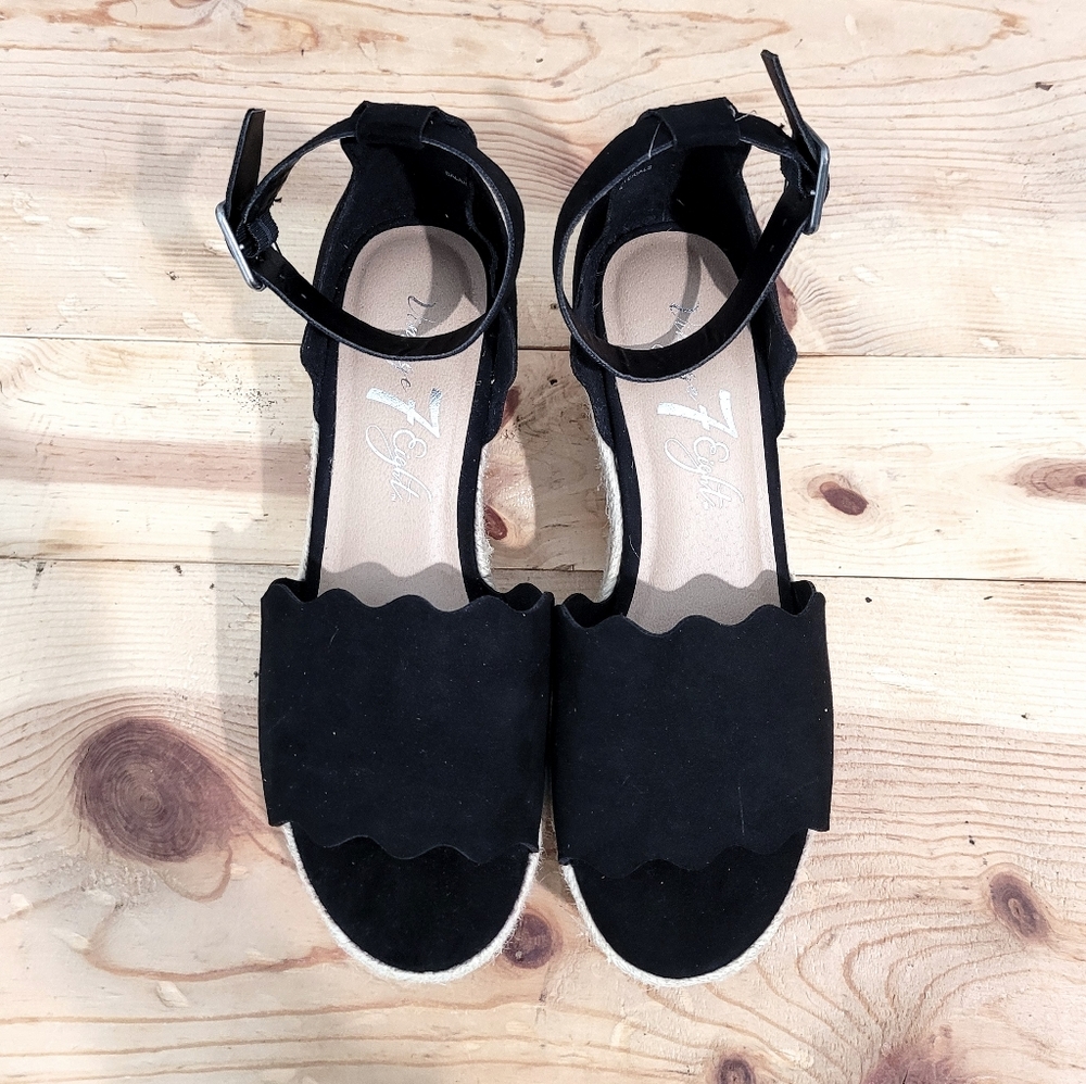 Vintage 78 Andrea Black Faux Suede Espadrille Wedge Sandals Size 6 NEW - Picture 5 of 12